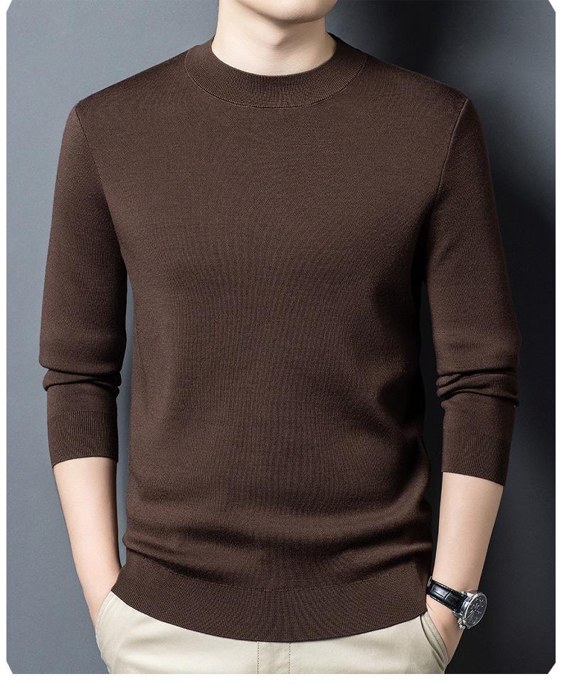Men's 100% Pure Wool Half-High Neck Sweater, Machine Washable, Thick Base Layer - 2025 Autumn/Winter New Style