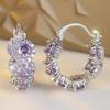 Exquisite Blue Cubic Zirconia Hoop Earrings for Women Elegant Purple Zircon Circle Earrings Wedding Party Jewelry Gift