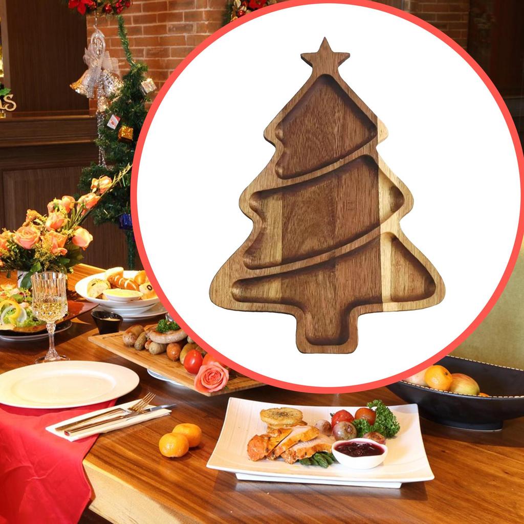 Christmas Tree Shaped Tray Appetizer Platter Kitchen Decoration Practical Wooden Snack Plate for Dining Table Events Holiday