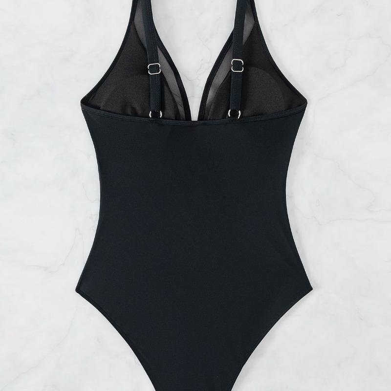 New Solid Color Mesh Halter Sexy Bikini One-piece Swimsuit Swimsuit
