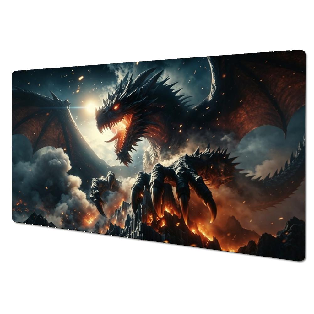 Epic Hellfire Lava Dragon Volcanic Mountain Storm Art TCG Playmat 35X60CM MTG Duel Mat Non-Slip Stitched Large Desktop Mat
