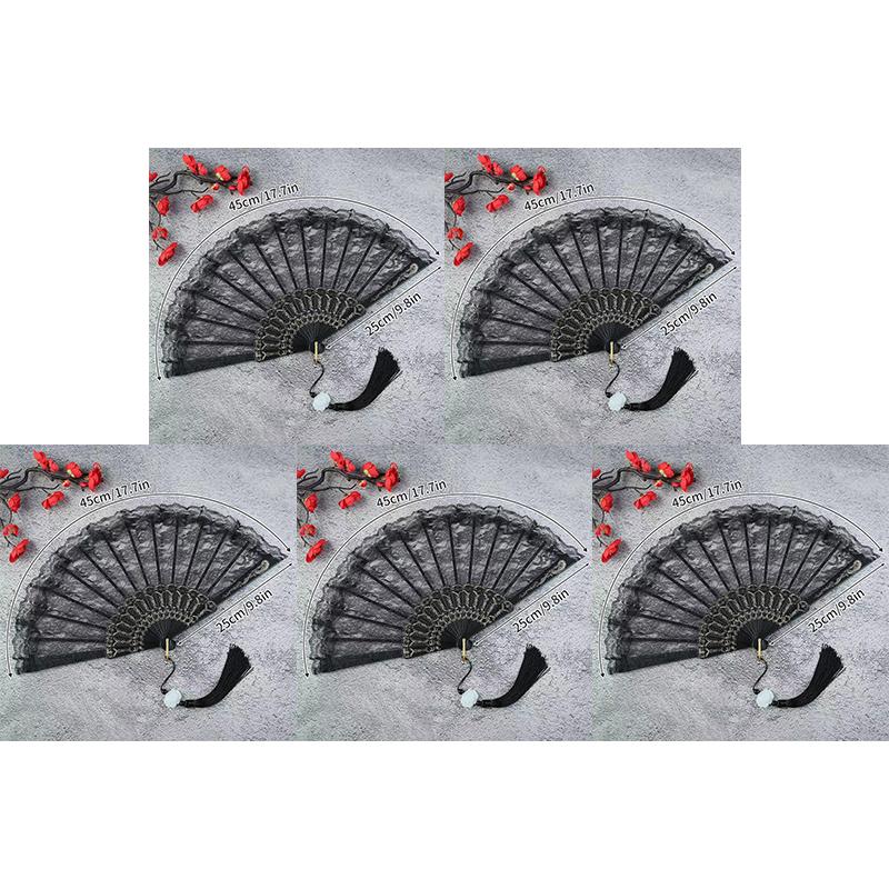 Folding Fan Lace Flower Decor Chinese Style Fan Hand Held Anitque Art Craft Japnese Summer Female Dance Home Party Decoration