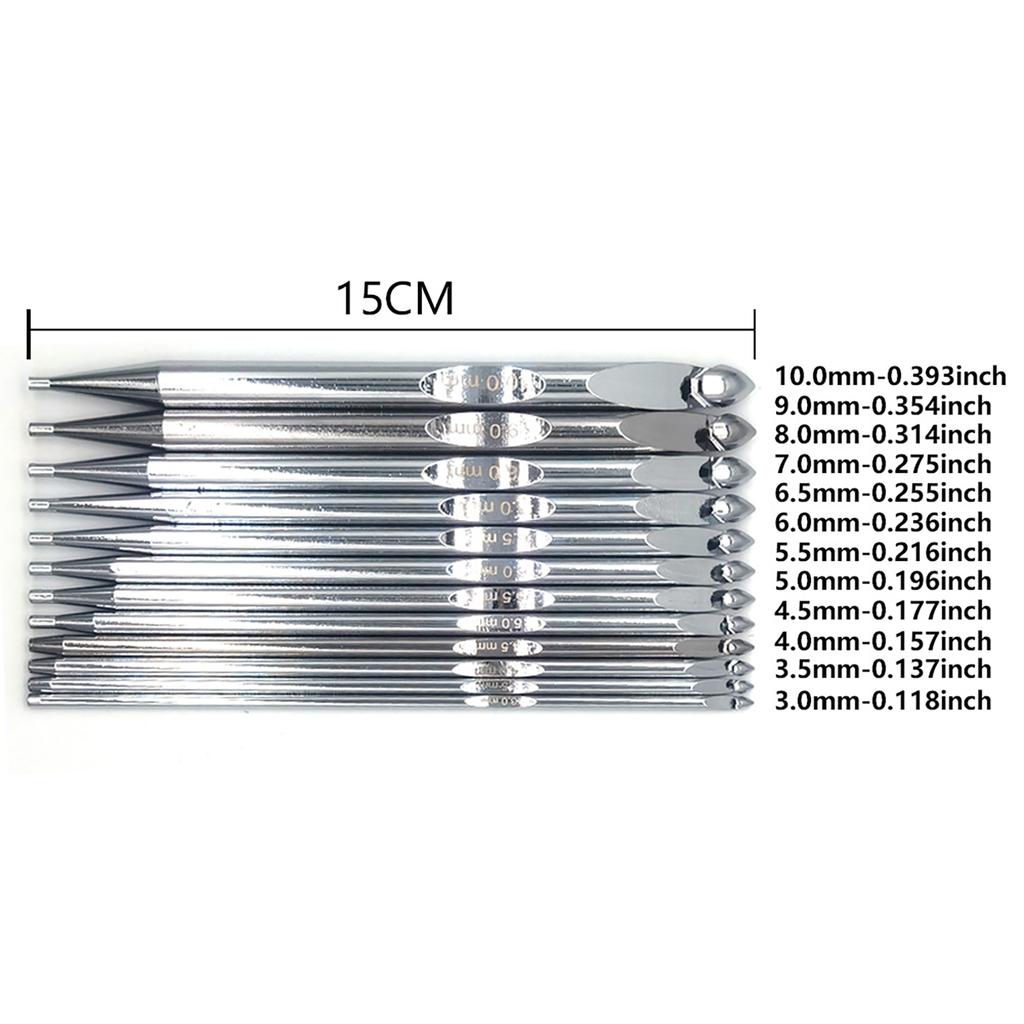 12Pcs Tunisian Crochet Hook Set Tunisian Afghan Knitting Hook Needle 12 Size 3.0mm-10mm Stainless Steel Crochet Hook