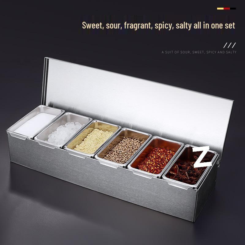 Stainless Steel Spice & Seasoning Box with Lid for Kitchen or Restaurant Use