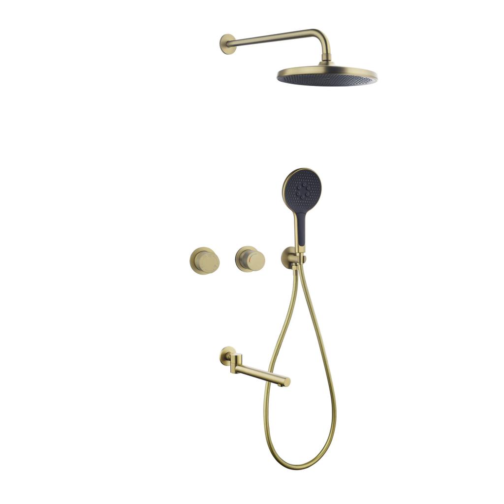 Brushed Gold Bathroom Shower Faucet Wall Mounted Grey Bathroom Shower Mixer Tap Brass Brass Bath Shower Faucet Hand shower Head