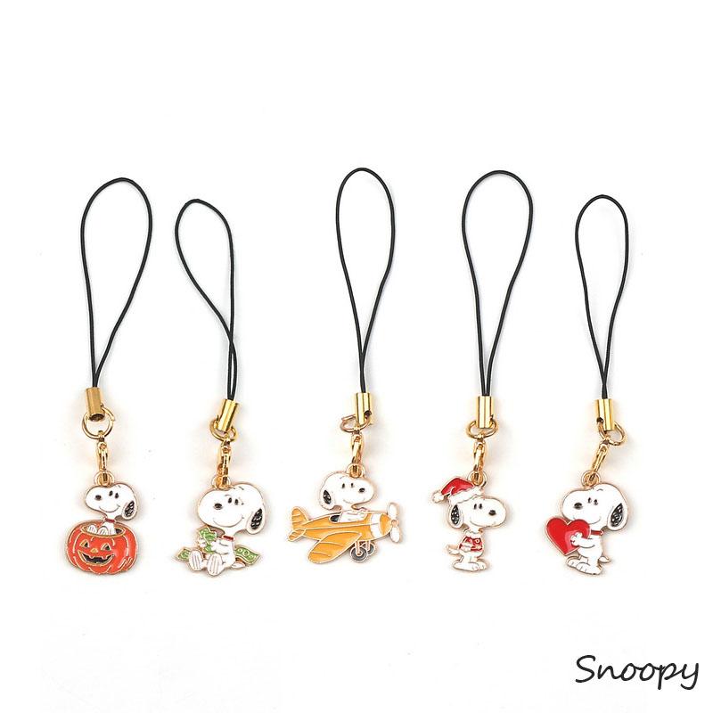 Hot 5Pcs Kawaii Snoopy Cartoon Phone Chain Key Lanyard Schoolbag Charm Pendant Bag Keychains For Backpacks For Girls And Bo