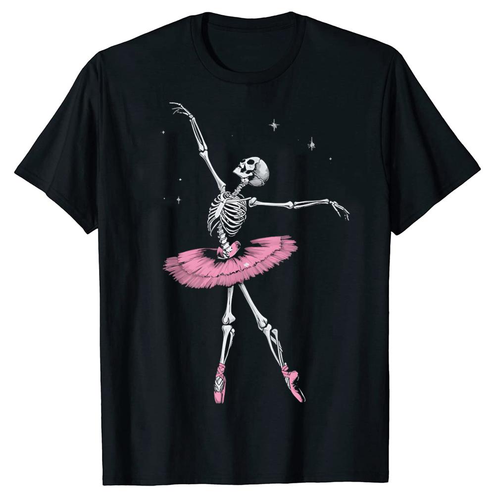 Funny Skeleton Ballet Graphic 100 Cotton Tshirts Unisex Womens Fashion Casual Tshirt Loose Oversized Streetwear Dancer T Shirt