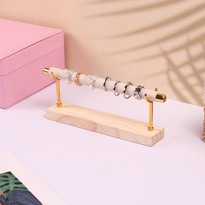 Solid Wood Base Ring Display Rack Sponge Stick Ring Holder Multi Layer Ring Storage And Organization Rack Removable Metal Rack
