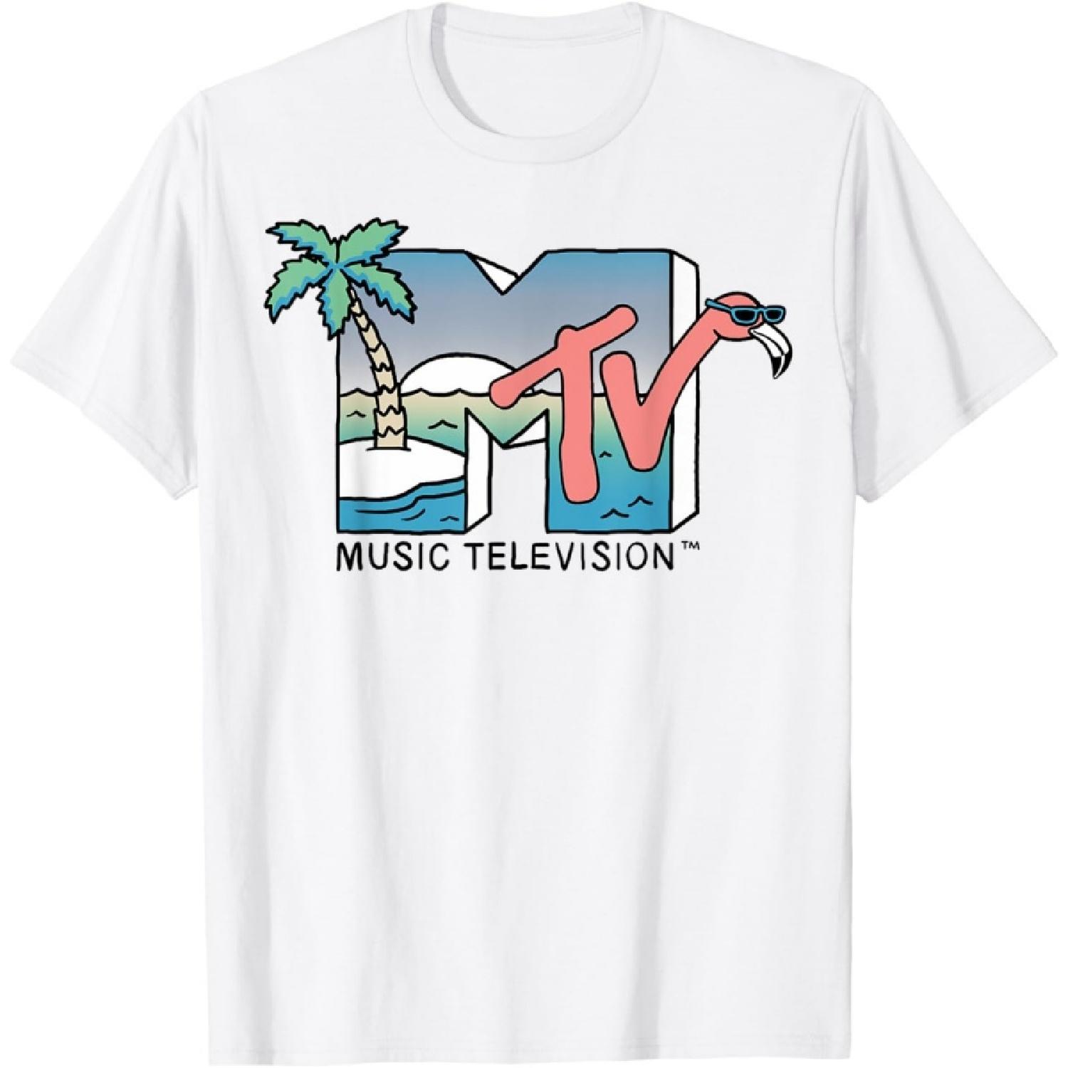 MTV Beach Island Flamingo Logo Vintage Graphic T-Shirt T-Shirt S