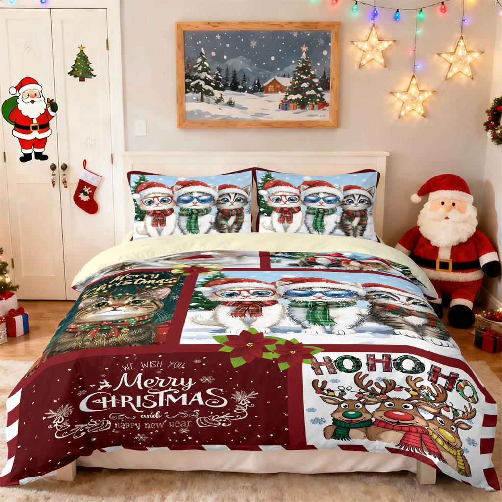 Bed Three-Piece Christmas Element Quilt Cover Pillowcase Digital Printing Kit