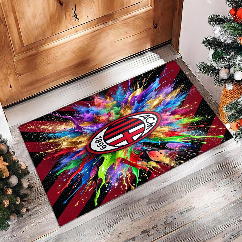 Tappeto in Flanella Stampato AC Milan Antiscivolo Morbido Poliestere Tappeto per Pavimento Tappetino Decorativo da Interno per Camera da Letto Soggiorno Divano Sala Giochi Decorazione Casa