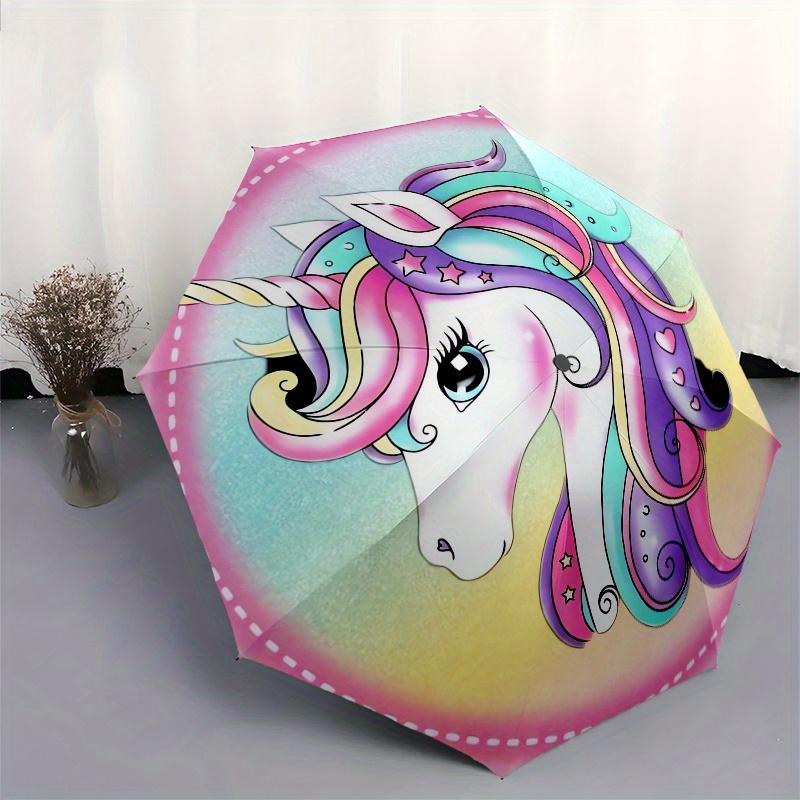 Unicorn Fantasy Themed Automatic Folding Umbrella 8 Ribs Durable Iron Frame, Vibrant Color Design, Compact Travel Umbrella for Beach, Outdo