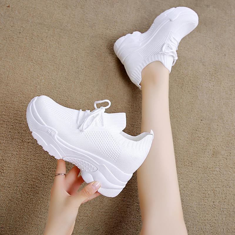 Inner heightening new spring fly-woven mesh casual sports shoes breathable thick-soled dad shoes