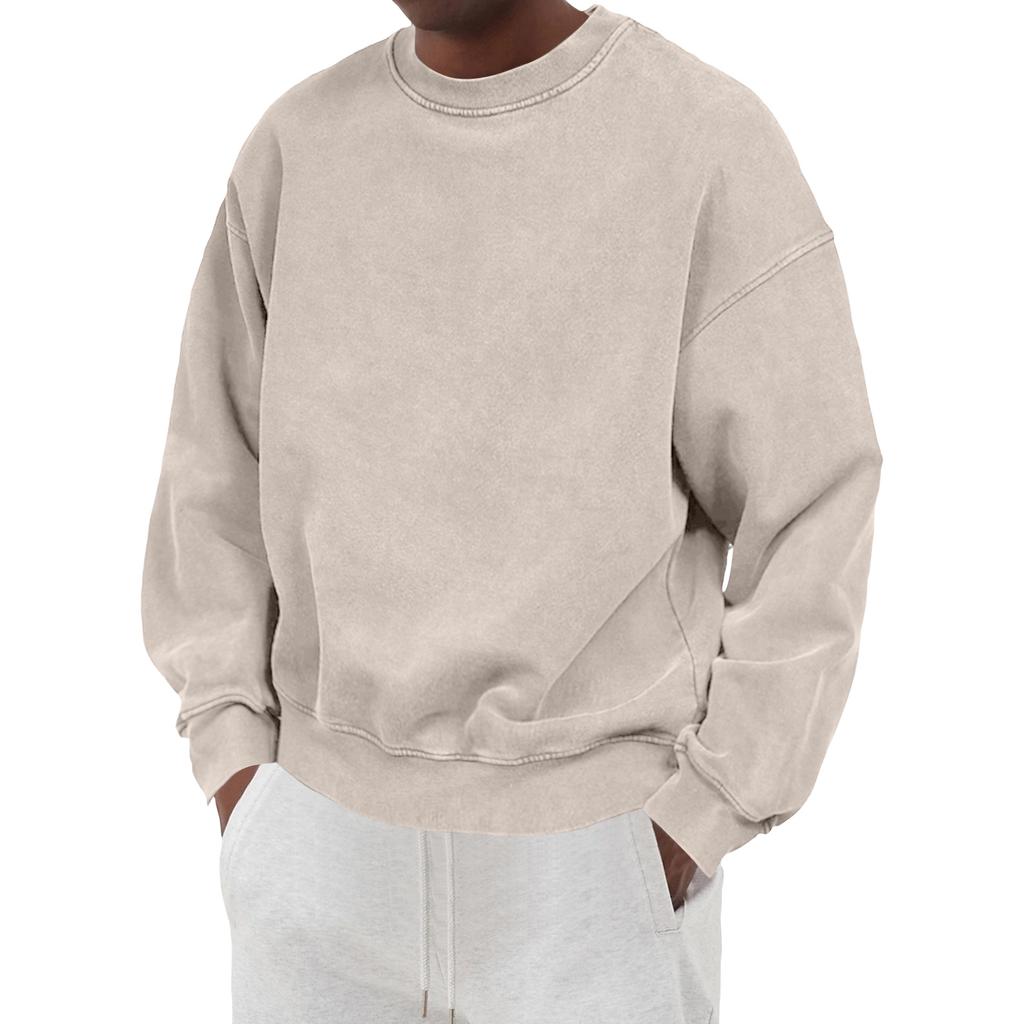 Men's Vintage Cotton Long Sleeve Round Neck Shirt Casual Daily Top