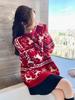 New Autumn And Winter Atmosphere Jacquard Crew Neck Knitted Sweater Loose Christmas Elk Red Lazy Thickened Retro Outer Wear