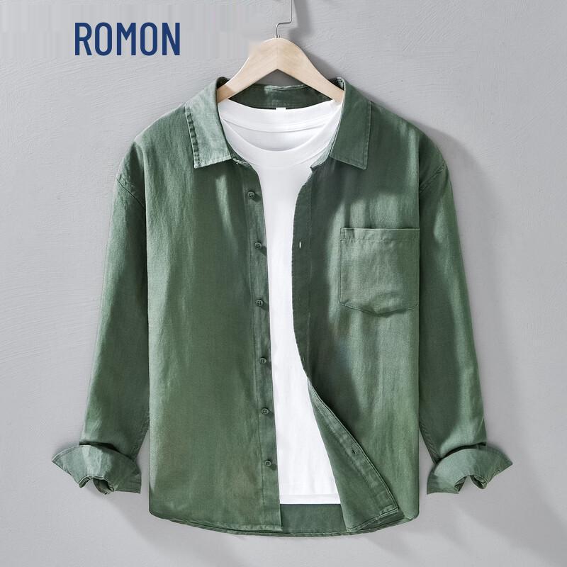

ROMON Men s Tencel Linen Loose Fit Long Sleeve Shirt XL
