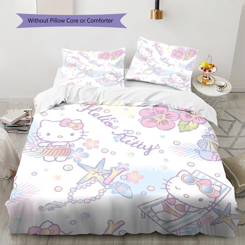 Hello Kitty Pattern Bedding Quilt Set Home Decoration Gift (1 * duvet cover + 2 * pillowcase without core)
