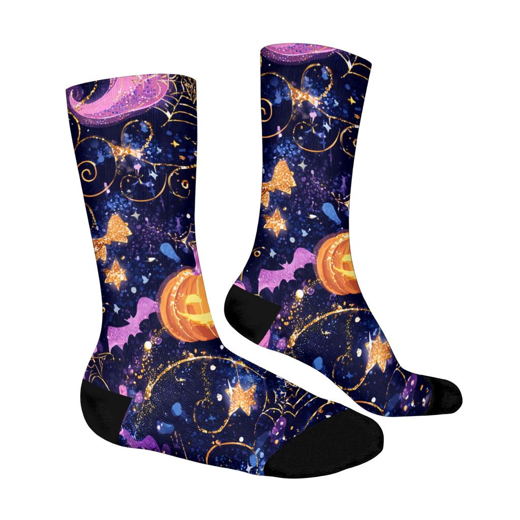 Unisex Breathable Mid-Calf Socks Halloween Print Comfortable Stretchy Crew Socks Suitable for Everyday Wear and Seasonal Use