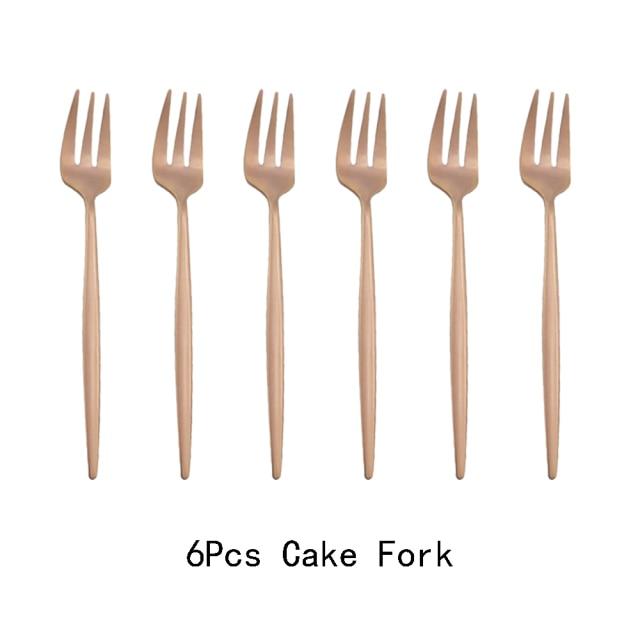 Set de 6 bucăți/set de furculiță de aur, ceai, prăjitură, gustare, furculiță, tacâmuri, oglindă, veselă din oțel inoxidabil, pentru desert, furculiță pentru fructe, set de argintărie