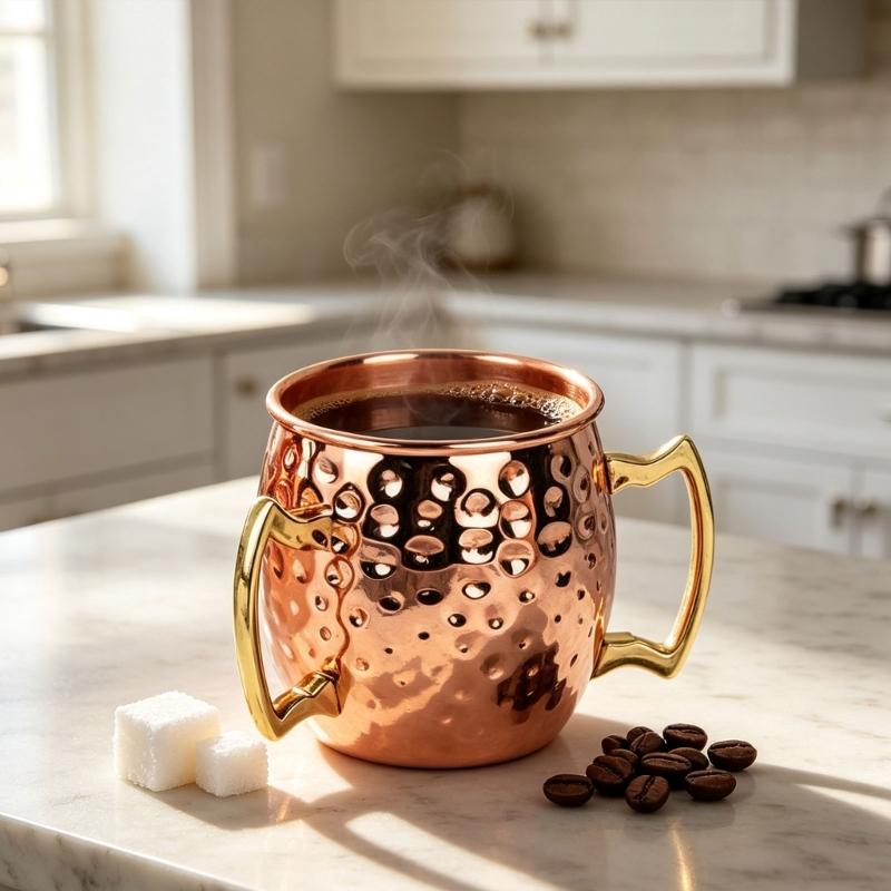 Copper Cocktails Mug with Textured Metallic Finish, Hammered Moscow Mules Cup for Home Dining, Kitchen Bar, Parties, Camping, and Picnics