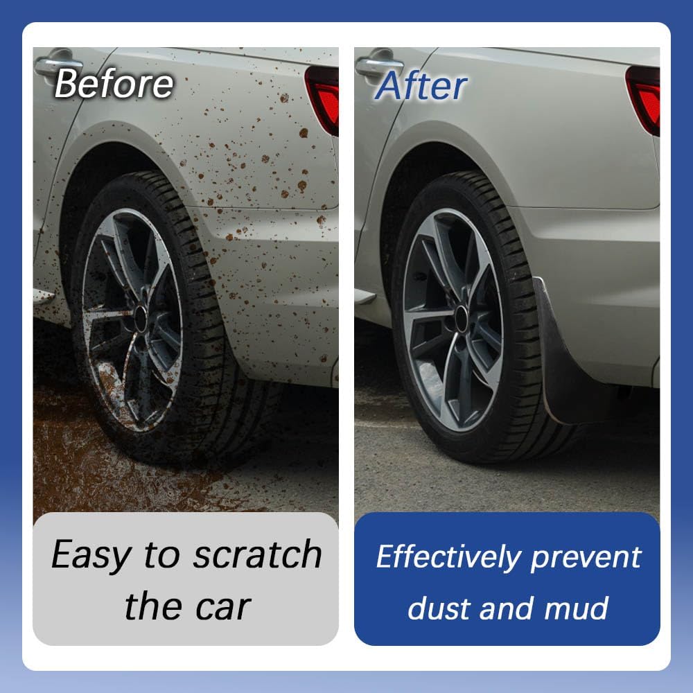 Mud Flaps, Splash Guard, No Drilling Required Mud Guards with Hardware Kits, Front and Rear Side Splash Guards Vehicle Sediment Protection Automotive