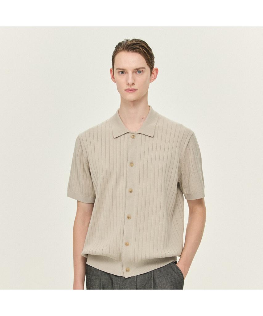 Kaembeulijimembeoseu [Movere X Roliat] Collaboration Collared Short Sleeve Full-Open Sweater Gray Mcwam26612Gyl