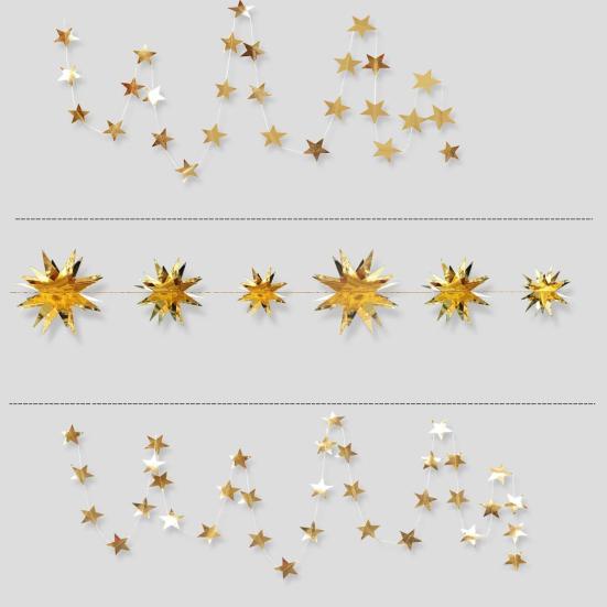 Ghirlandă de Crăciun Aurie Streamer Stele Hârtie Metalizată Stele 3D Agățat Bunting Banner Decor de Sărbători