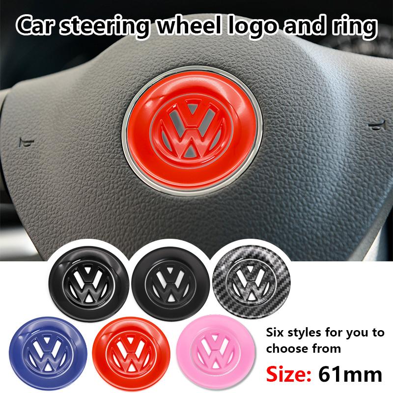 ABS Carbon Fiber Pattern Car Logo Steering Wheel Decoration Sticker Accessories For VW Passat Golf 5 6 R Line Gti Polo Scirocco Zw8