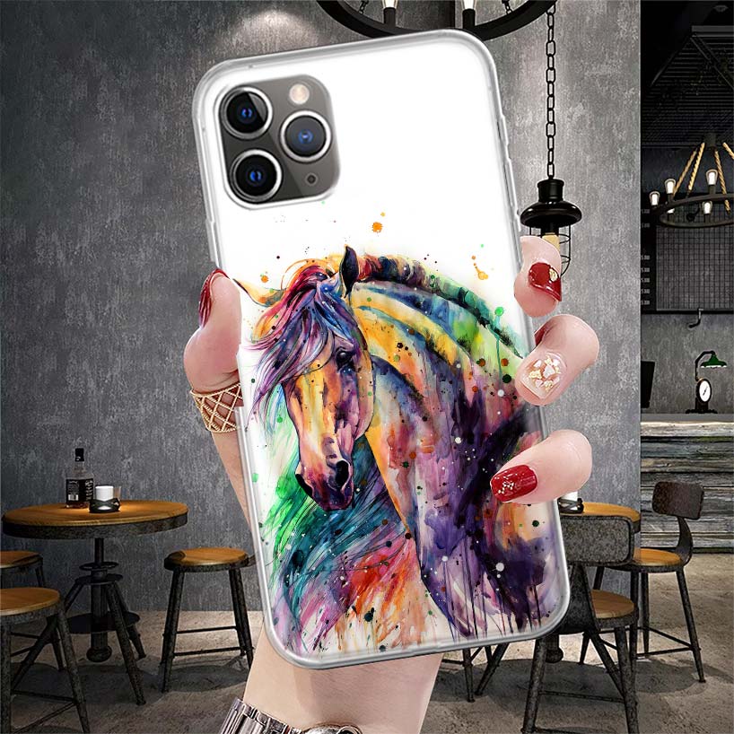 Animal Oil Painting Horse Soft Phone Case For IPhone 11 17 Air 16E 16 Pro Max 15 + 14 Plus 13 Mini 12 Apple 7 SE 8 Fundas Coque