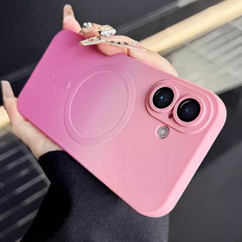 Gradual change magnetic attraction is suitable for iPhone16E skin-feeling liquid silicone mobile phone case Apple 15 ultra-thin all-inclusive tpu 14