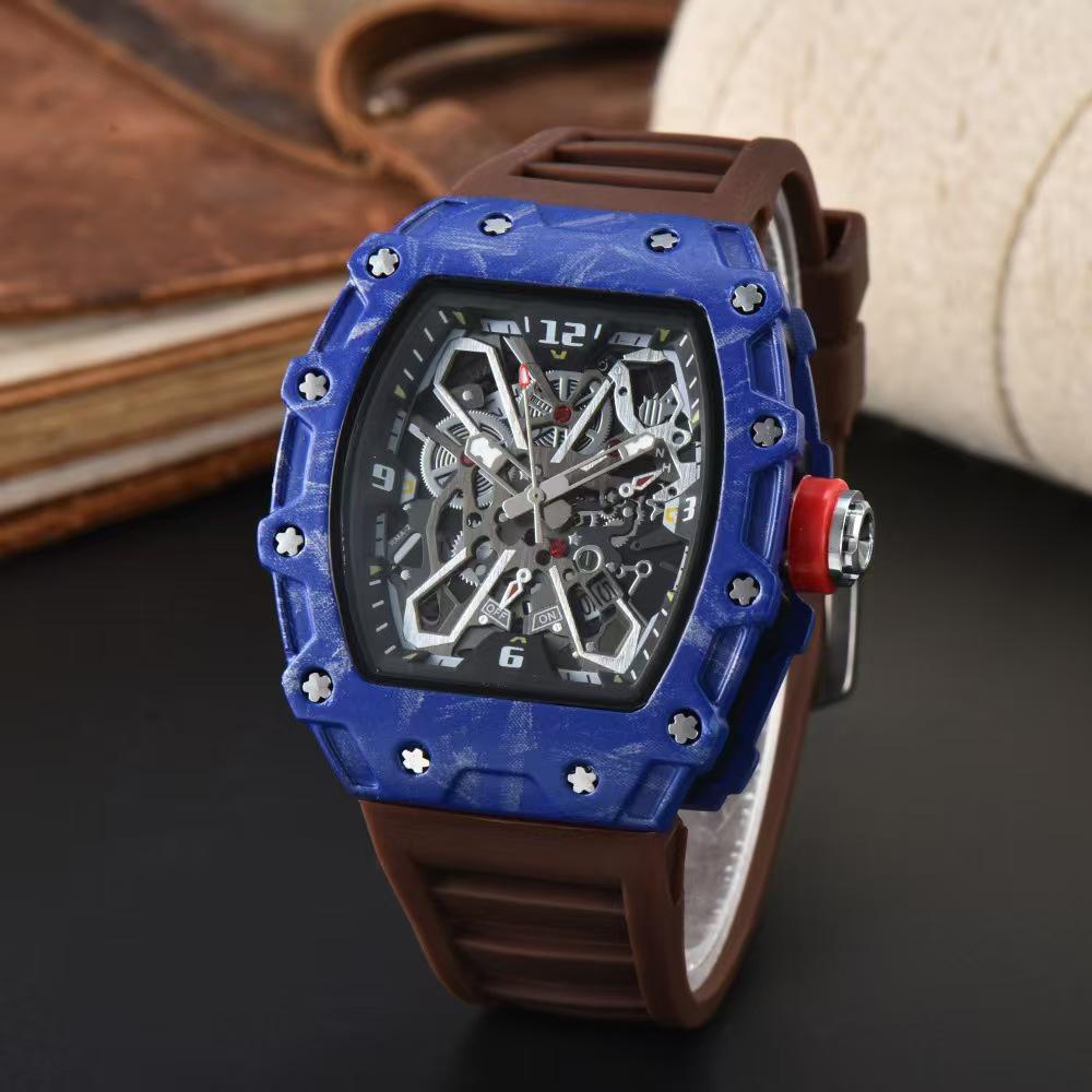 Vibrant Wine Barrel Shape Quartz Watch with Carbon Fiber Hollow Design for Men