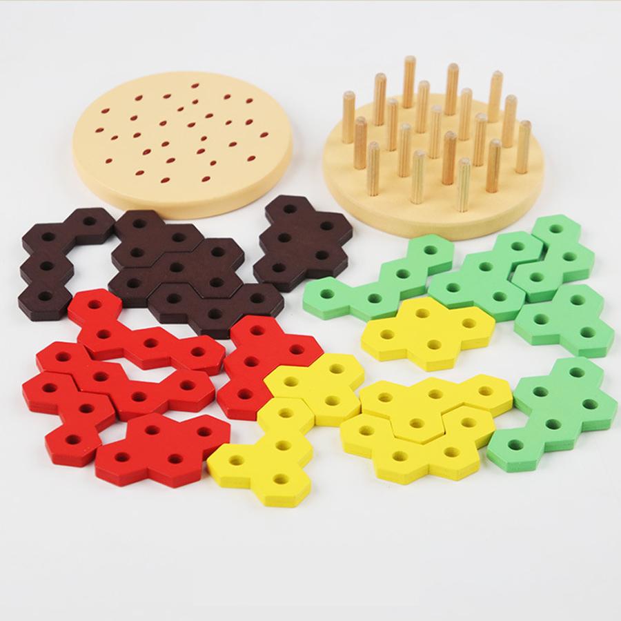 

Montessori Hamburger Building Blocks Wooden Geometric Sorting and Stacking Toy Early Educational Learning Color Puzzle Game