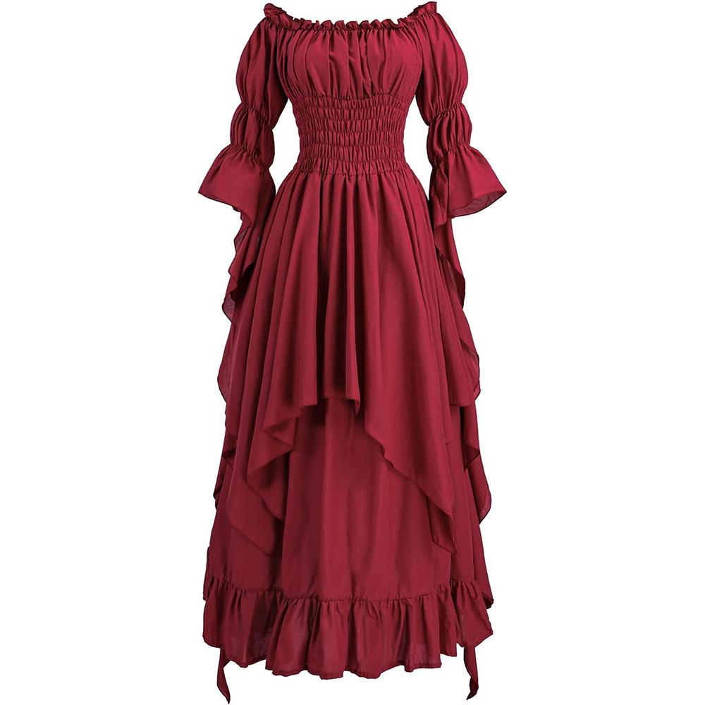 

Платье эпохи Возрождения Женское Средневековый костюм Викторианские платья Крестьянское Готическое Платье Феи Ведьмы Свадебное Нижнее платье L красный