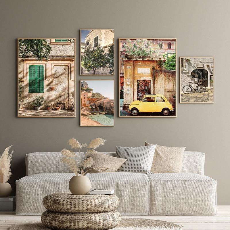 Italienische Stadt Zitrone Orange Ernte Poster und Drucke Zuhause Garten Pflanzen Leinwandmalerei Auto Fahrrad Innendekor Bild Wandkunst