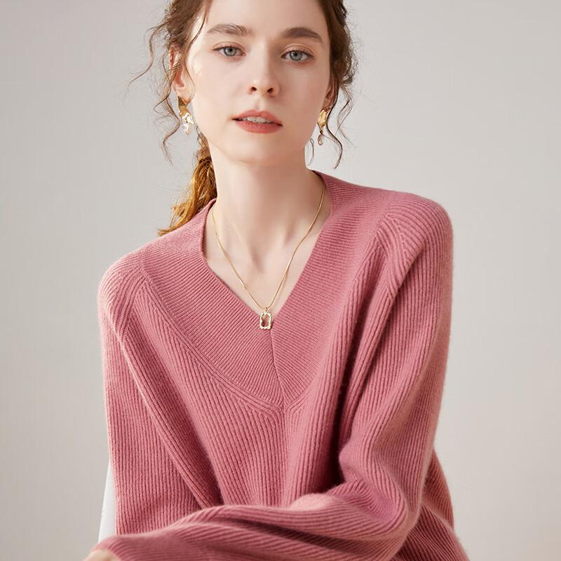Fanzhen Women's V-Neck Cashmere Blend Sweater