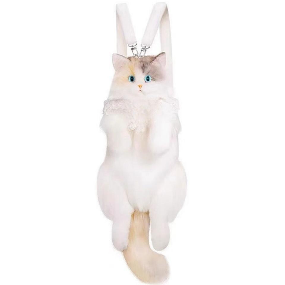 New Super Realistic Three Flower Cat Backpack Handmade Cute Plush Doll Travel Storage Makeup Bag Gift for Women Girls