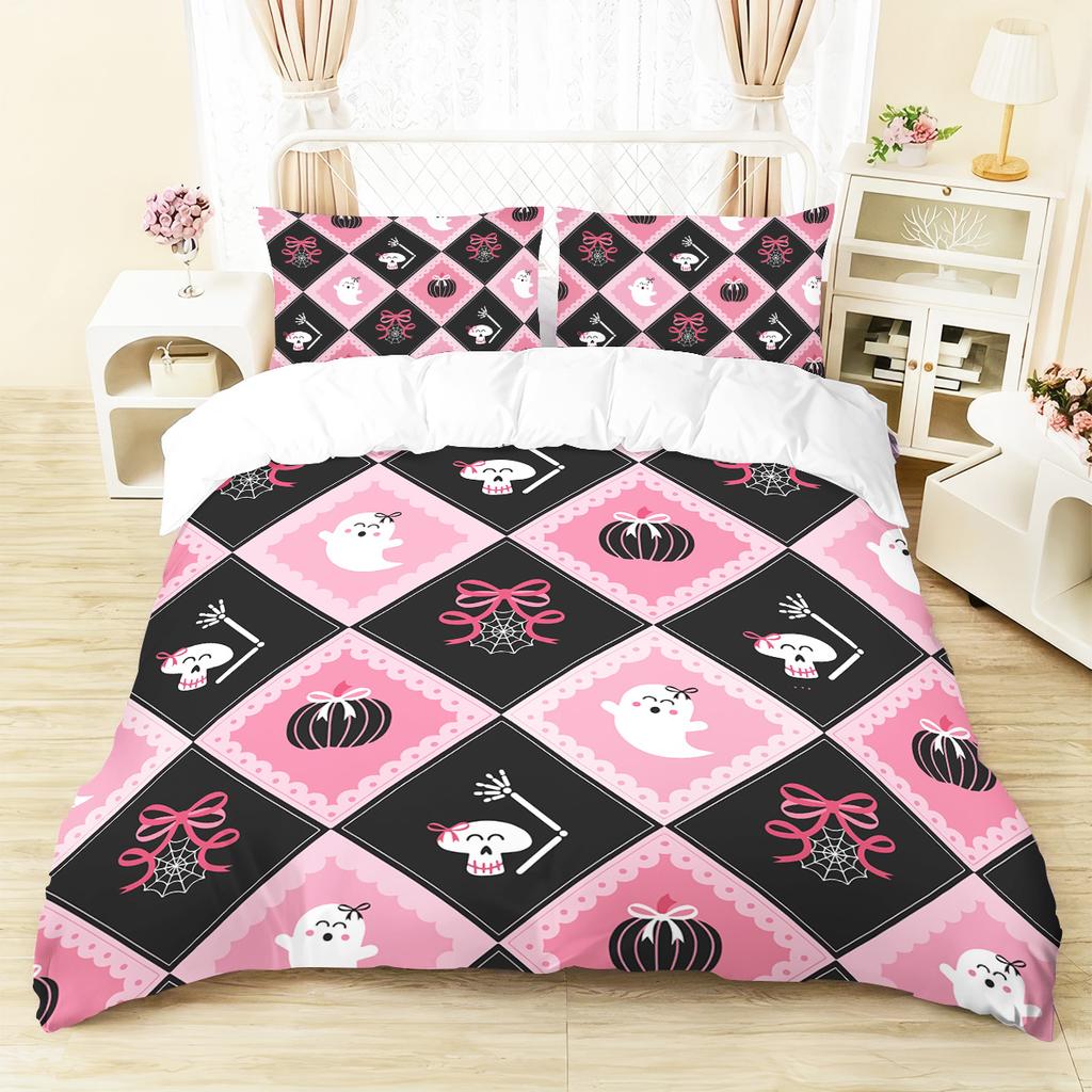 3-piece Halloween Cute Ghost, Bow Pattern, 1 Quilt Cover+2 Pillowcases, Core Free, Soft and Comfortable Quilt Cover Set