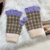Warm gloves, women's autumn and winter knitted wool, contrasting colors, plaid, velvet, half fingers, half fingers, half fingers, students