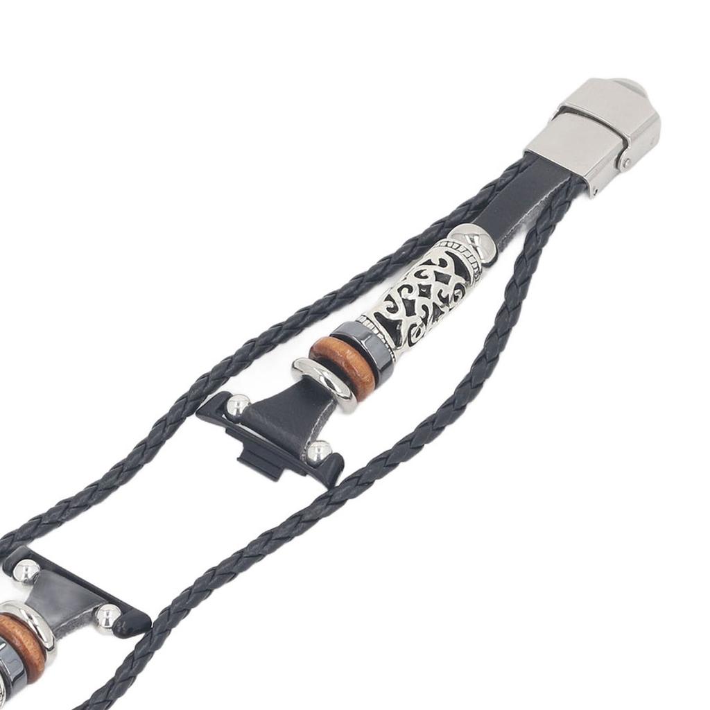 Watch Beaded Bracelet Retro Ethnic Style Faux Leather Alloy Watch Wrist Strap for Xiaomi Band 8 Pro Black