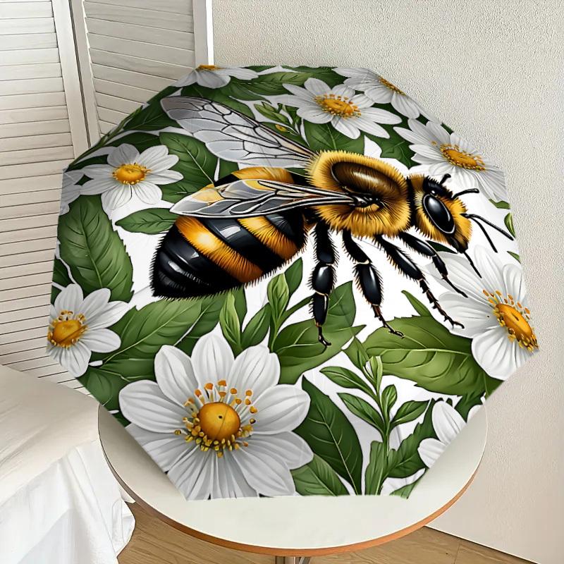 1pz Ombrello api fiori-8 stecche rinforzate, Apertura automatica, Leggero e resistente, Grazioso accessorio moda per esterni-P33