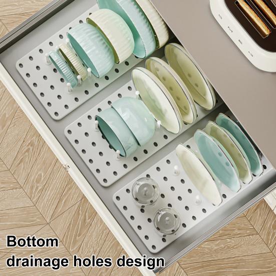 Expandable Dish Drying Rack Plate Bowl Book Holder Mesh Panel with Adjustable Posts Anti-Slip Bottom Dish And Cup Organizer