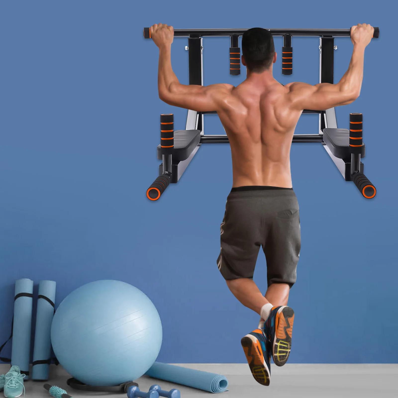 Black Wall Mounted Pull Up Bar - Multifunctional Adjustable Chin Up Horizontal Bar for Chest, Arm & Back Workout for Men & Women nero