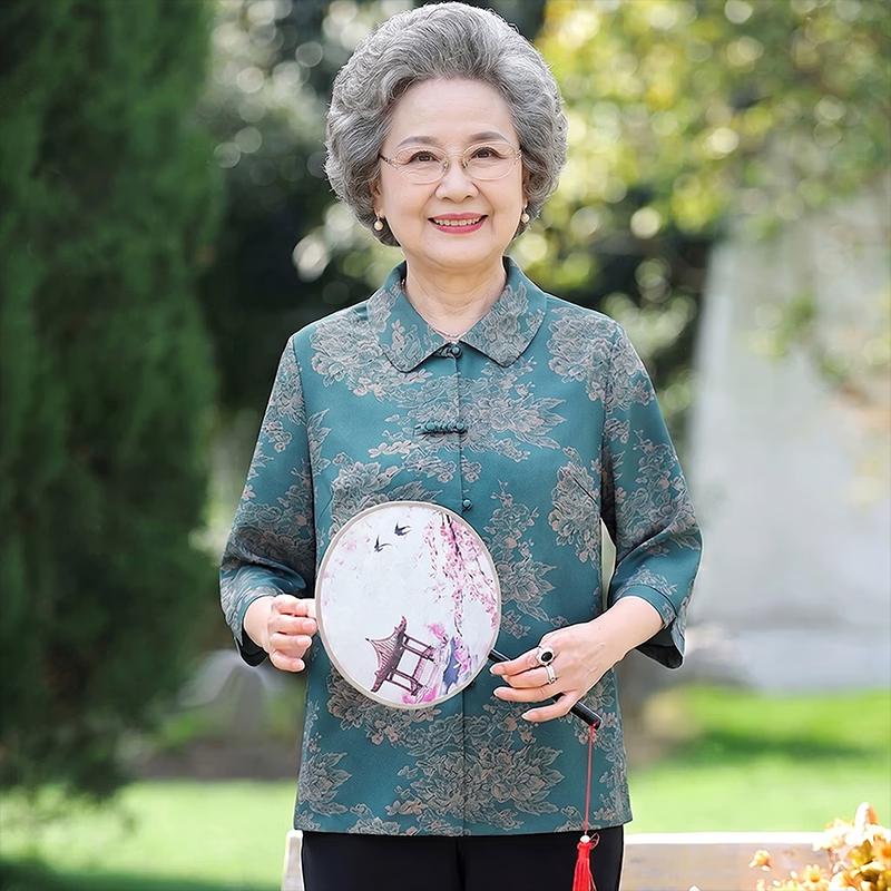 AEMAPE New Chinese Style Seven-Sleeve Blouse for Elderly Women 2XL