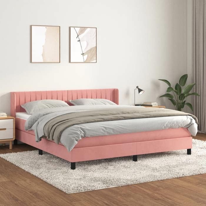 3131092 vidaXL Lit à sommier tapissier avec matelas Rose 160x200 cm Velours