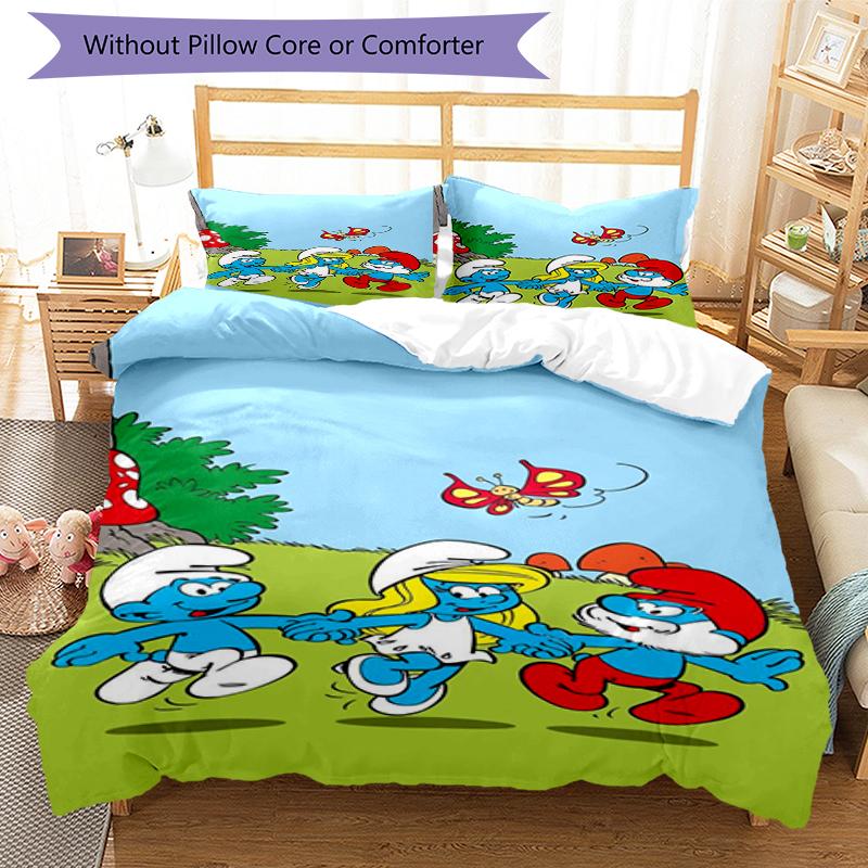 3pcs The Smurfs Bedding Set Duvet Cover Closure Includes 1 Duvet Cover & 2 Pillowcases, Soft and Comfortable for All Seasons.