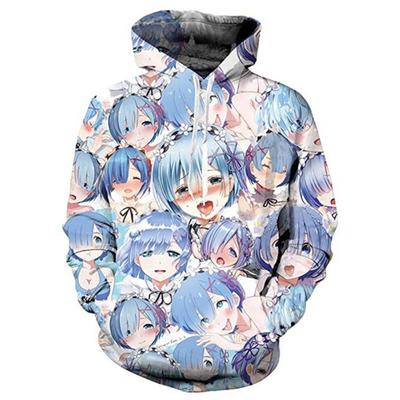 Rem Costume Anime Cartoon Ahegao Cosplay Hoodie 3D Printed Pullover Sweatshirt Tracksuit