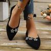 2026 Plus Size Flats Fall New Pointed Toe Shallow Mouth Suede Rhinestone Flower Soft Sole Non-Slip Wear-Resistant Single
