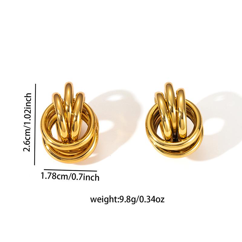 Gold C-Shaped Round Hoop Earrings with Bright Surface, French Light Luxury, High-End Stainless Steel