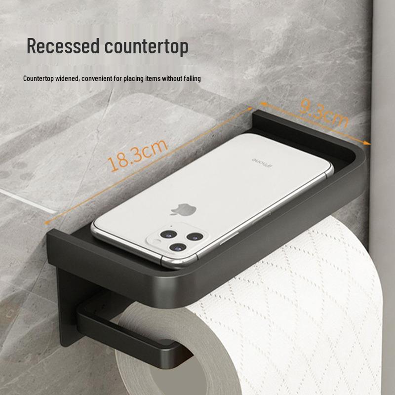 Punch-Free Bathroom Wall-Mounted Tissue and Phone Holder - Aluminum Alloy Shelf for Roll Paper