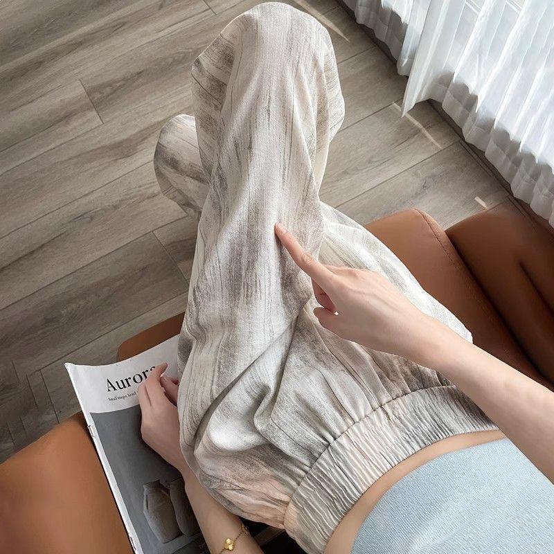 Women's High-Waisted Tie-Dye Ice Silk Pants: Summer Sun Protection, Plus Size, Casual Straight Fit